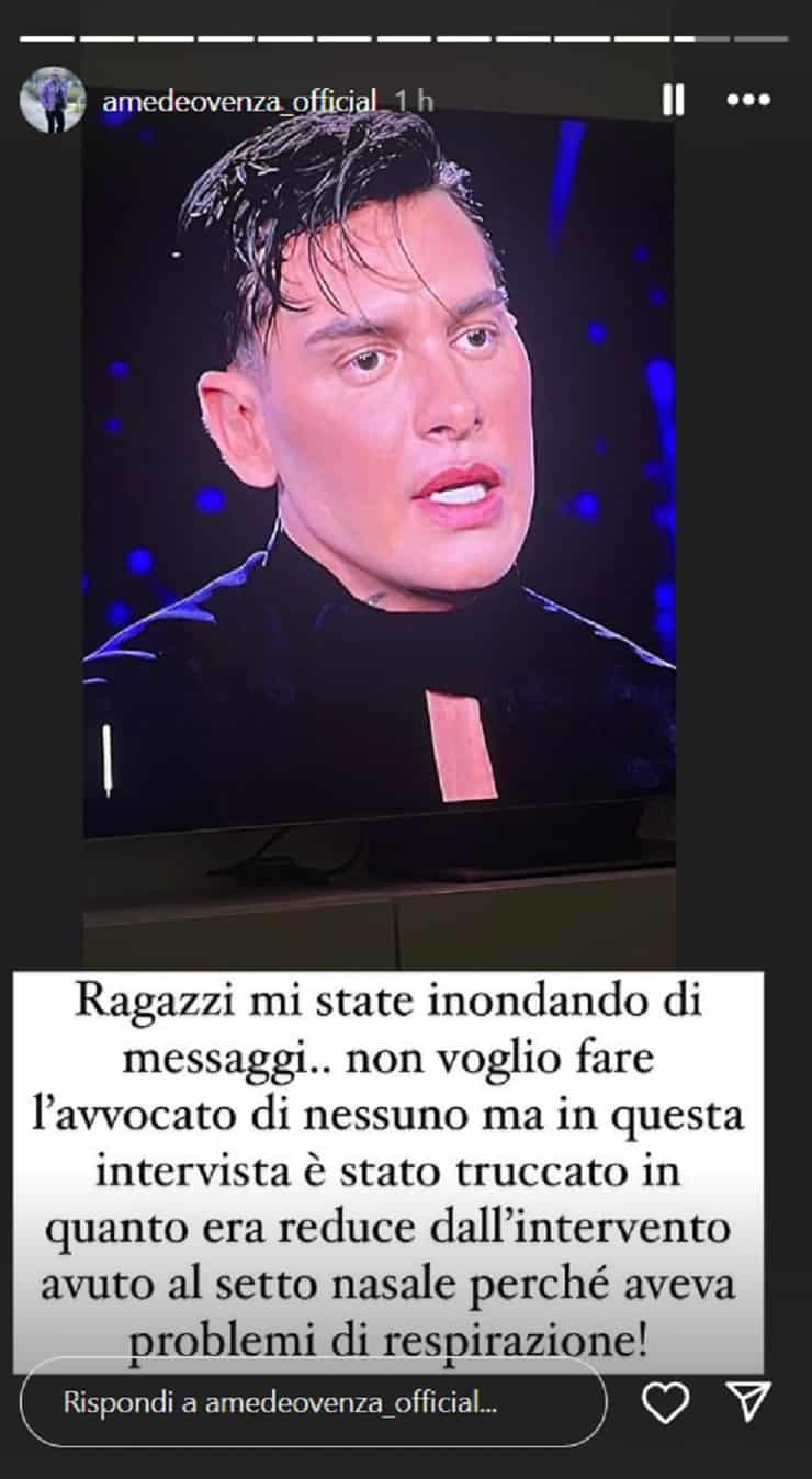 post amedeo venza sulla faccia di alessandro basciano