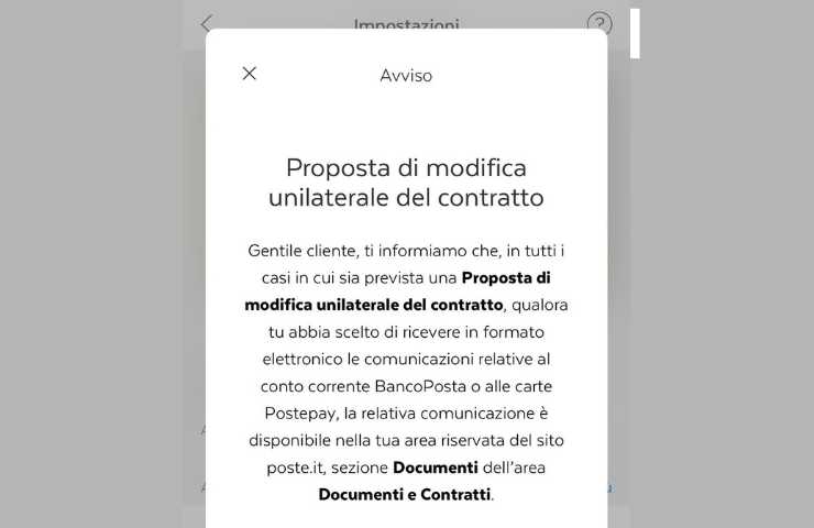 avviso Poste italiane modifica contrattuale 